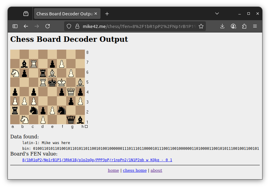 An example of a chess board containing a hidden message
