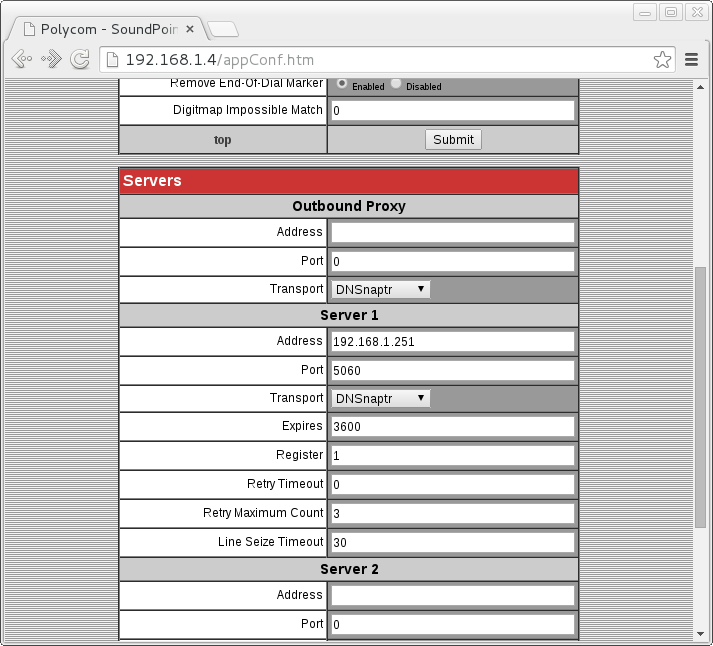 Polycom 331Server (SIP) configuration