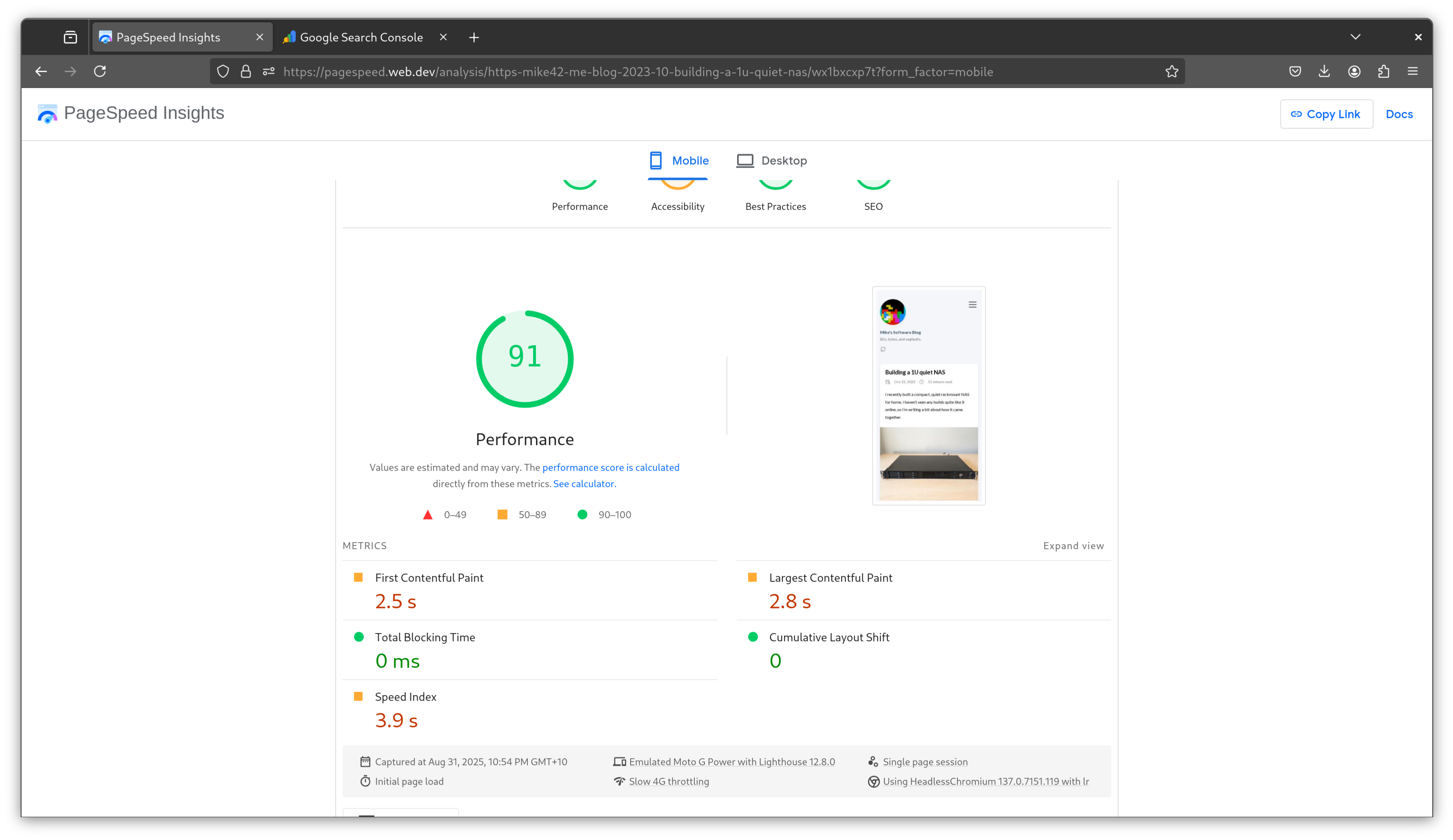 Pagespeed performance after change