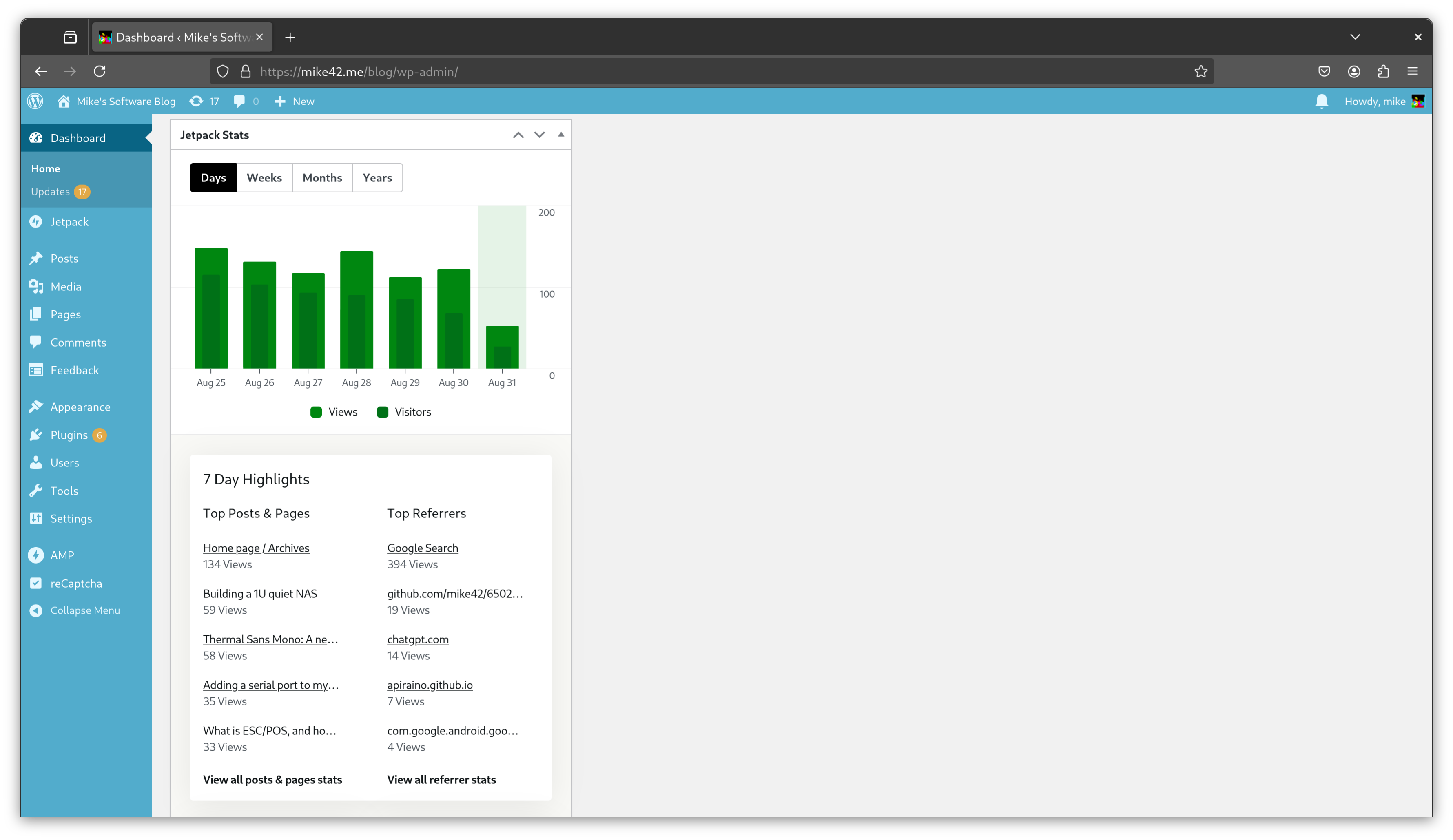 Wordpress page stats